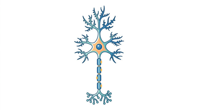 Illustration of a human neuron cell body with dendrites and axon.