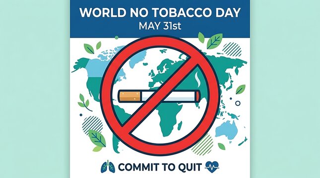World No Tobacco Day poster with global map and prohibition symbol