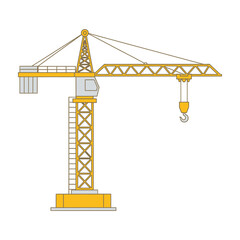 Yellow construction crane with hook and boom on white background © MDMOKSEDURRAHMAN
