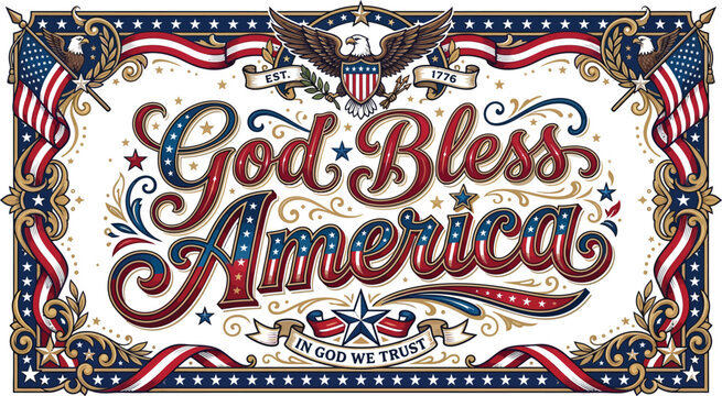 Patriotic 'god bless america' graphic with eagle and american flag