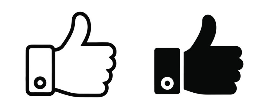 Thumb Up Icon in Outline and Filled Styles for Approval, Like, and Rating Interface Elements.