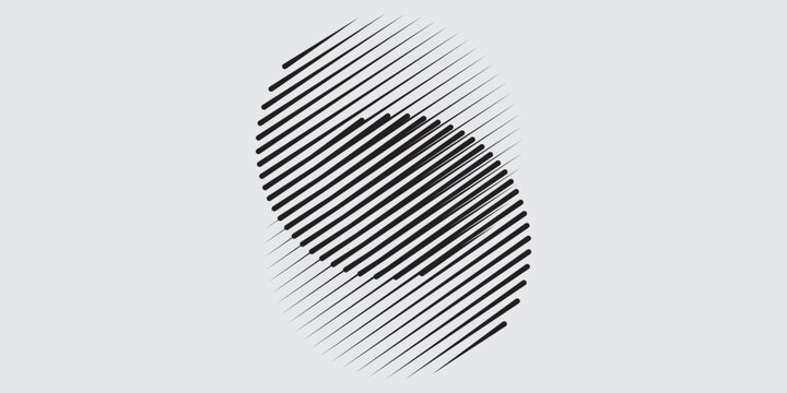 Abstract design of two overlapping circles with black diagonal lines on a grey gradient background.