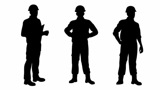 Silhouettes of three construction workers wearing hard hats
