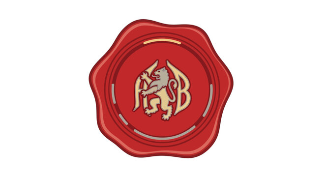 red wax seal with lion rampant and initials PB
