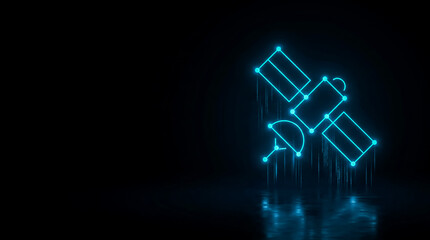 Obraz premium A sleek, modern image of a satellite emitting a glowing blue light trail against a dark background.