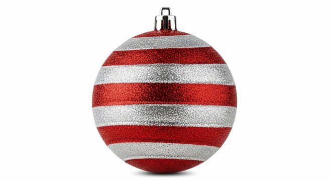 Red and silver striped Christmas ornament with glittery finish for holiday decoration