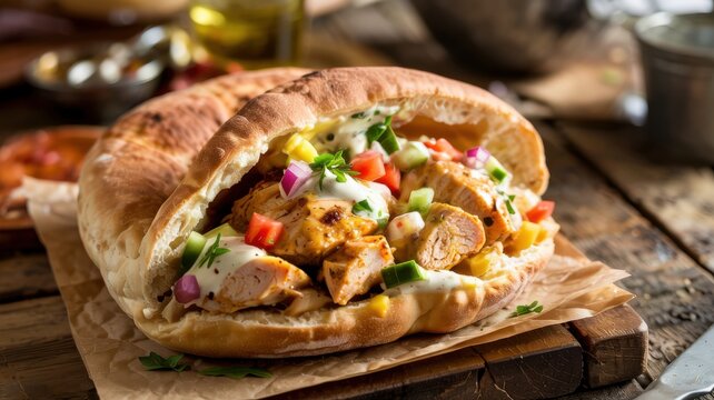 Dishes of Jewish cuisine. 
Israeli chicken schnitzel in pete (Schnitzel be-pete) is one of the most popular, hearty and favorite types of street food in Israel.