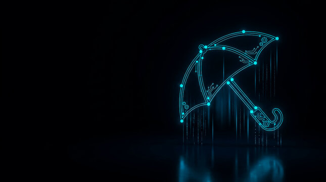 A sleek, futuristic  image umbrella  featuring a circuit-like pattern and glowing digital rain lines against a dark background.