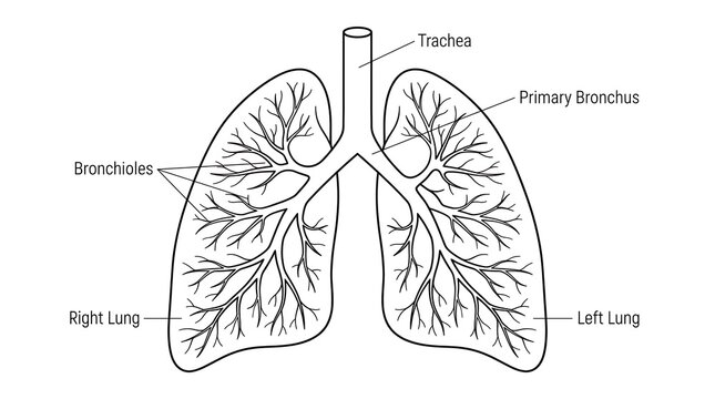Human lungs diagram showing trachea, bronchi, and bronchioles