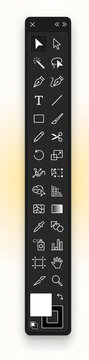 Professional graphic editing software toolbar with creative icons on dark vertical layout.