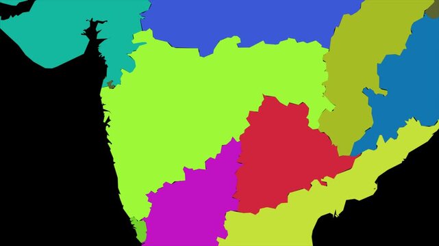Maharashtra map animation, India state location marker, western Indian political map, regional geography border outline, administrative territory graphic, colorful state map