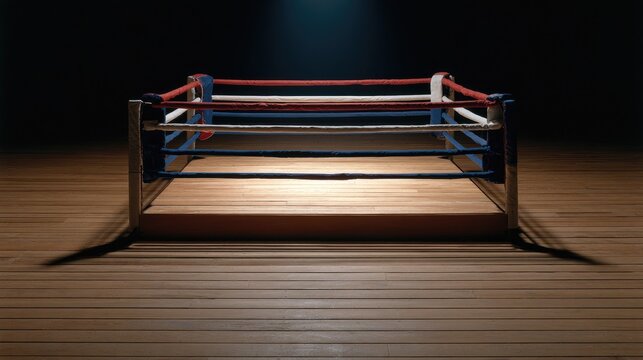 Empty squared circle under spotlight, ready for competition
