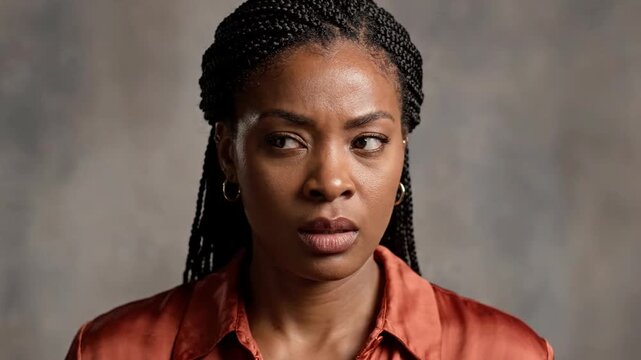 Woman Expressing Skepticism and Doubt Through Subtle Facial Expressions in Studio Portrait