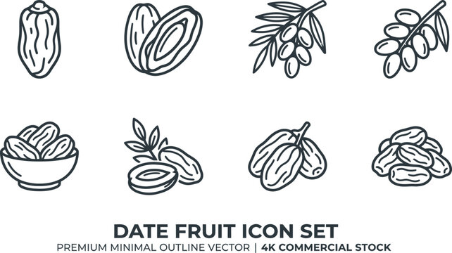 Minimalist date fruit icon set for food and health designs