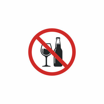 No alcohol sign with wine glass and bottle in a red prohibition circle.