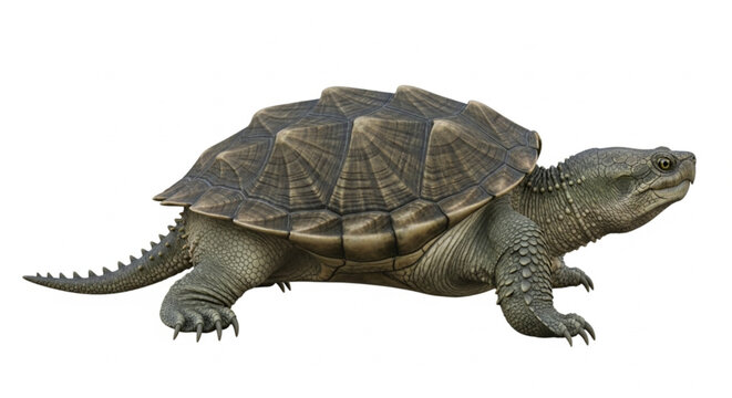 Adult green turtle with detailed shell and skin in side view showing natural habitat and slow movement
