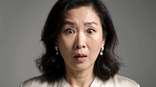 Shocked Woman Reacts with Wide Eyes and Open Mouth Expressing Astonishment Emotion