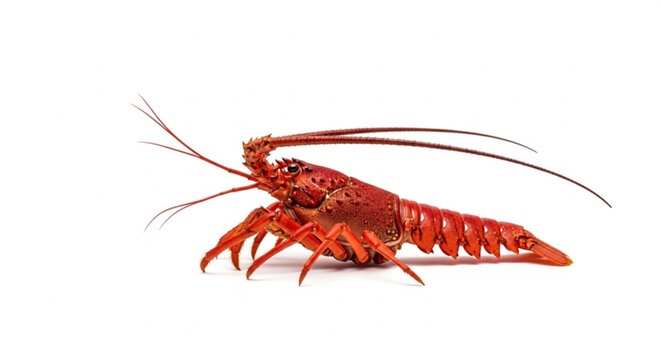 Close-up of Red Lobster with detailed shell and antennae isolated on white background