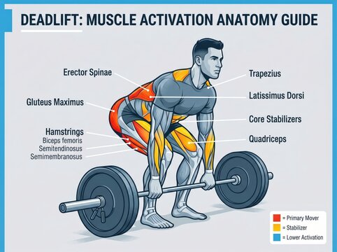 Deadlift muscle activation anatomy guide infographic