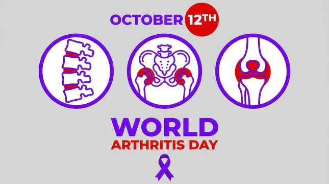World Arthritis Day October 12th icon set showing spine hip and knee joint problems.