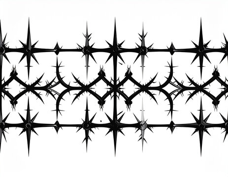 Black gothic thorny fence or gate with sharp spikes