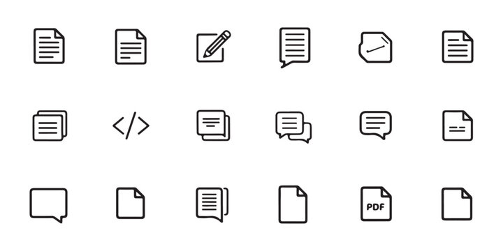 Set of office document and writing communication line icons for creative projects web and software development.