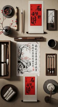 Traditional Chinese Calligraphy and Painting Tools Collection.