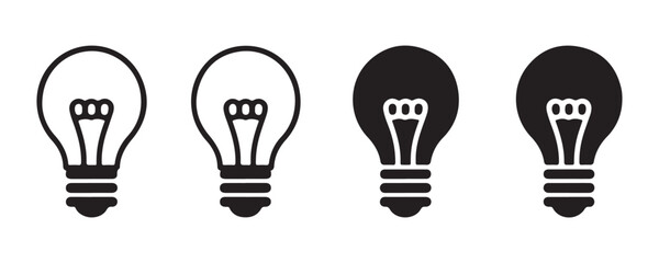 Light bulb icon set representing creative thinking and innovation with outline and solid black silhouettes. © MSTGIRATUN
