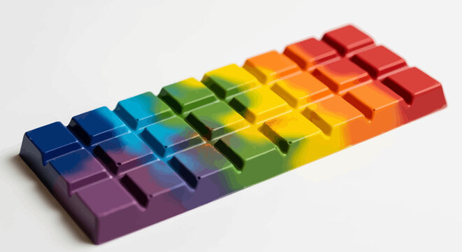 Rainbow colored keyboard keys closeup.