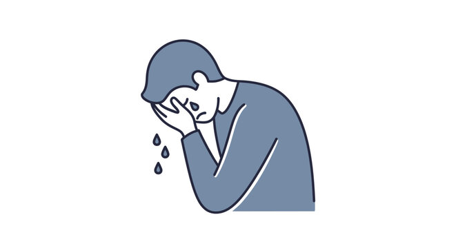 Sad man crying alone emotionally distressed.