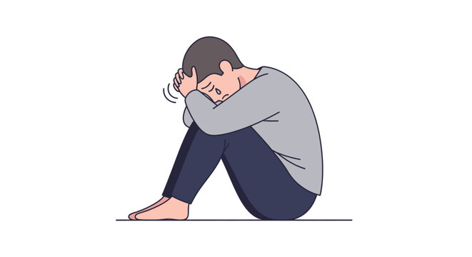 Sad man sitting alone feeling depressed.