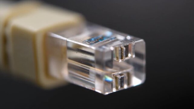 Extreme Close-up of a Transparent Ethernet Network Cable Connector Plug image photo