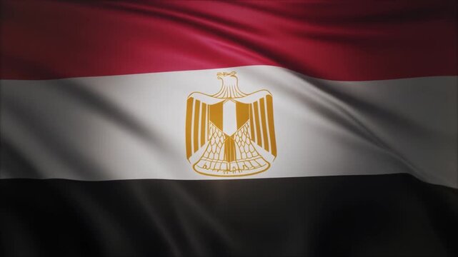 Close-up of the Waving Egyptian Flag with Golden Eagle Emblem and Rippling Fabric national flag