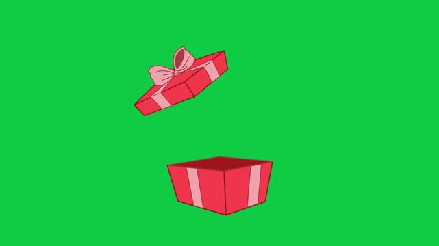 Gift opening red present box looping animation for holiday surprise videos green screen