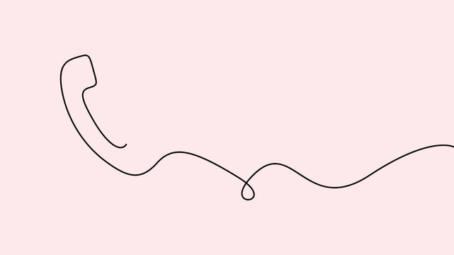 Telephone icon continuous line drawing animation in a minimalist style. Animated continuous line drawing of a telephone handset, clean black minimalist vector.
