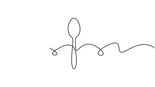 Spoon continuous one line art animation for food and restaurant branding. Minimalist continuous line drawing animation of a spoon for kitchen and dining themes.