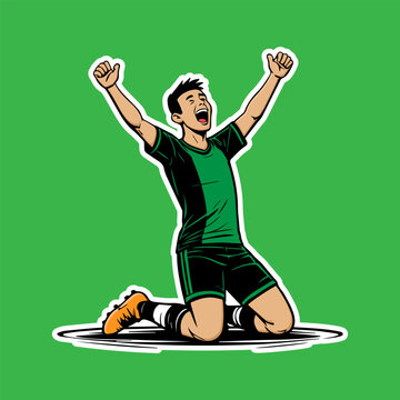 Soccer Player Celebration Vector Illustration Winning Goal Success Pose
