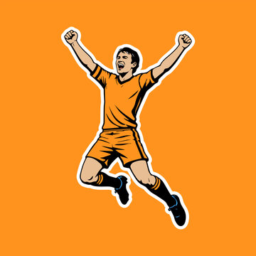 Soccer Player Celebrating Victory Jump Vector Illustration