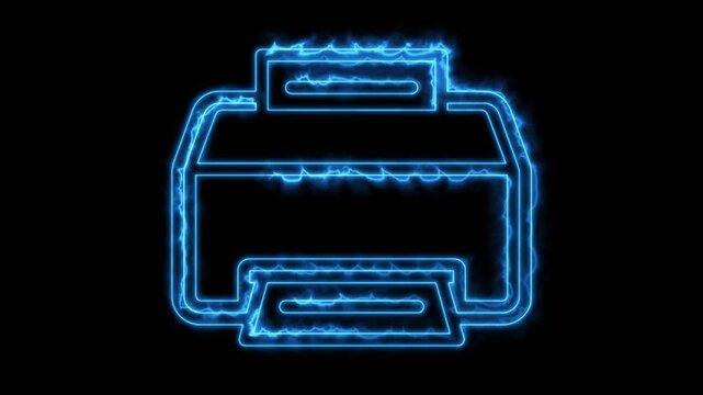 Printer Office Paper Output Neon Electric Energy Blue Glow Abstract Technology Background Loop Motion Animation