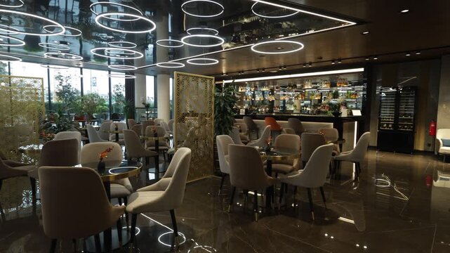 Modern luxury hotel restaurant and lounge area