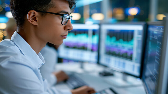 Anonymous machine learning infrastructure engineer reviewing GPU cluster utilization graphs during a model training run in a cloud operations room, faceless, defocused, with copy