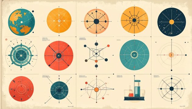 Collection of vintage astronomical diagrams and celestial symbols.