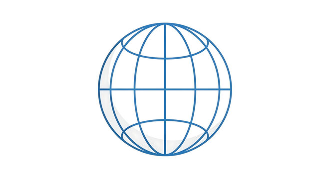 Global connectivity concept with blue wireframe globe on white background