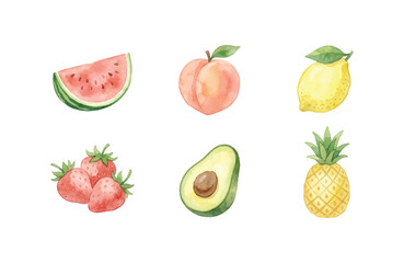 Naklejka premium Watercolor summer fruit icons set isolated on white background