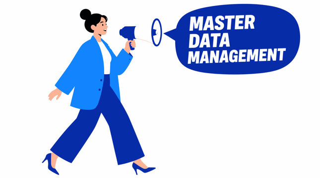 Businesswoman announcing master data management concept.