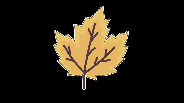 Seamless looping animation of a swinging yellow maple leaf for seasonal autumn and fall concepts. Flat style sticker design element isolated on transparent alpha channel background