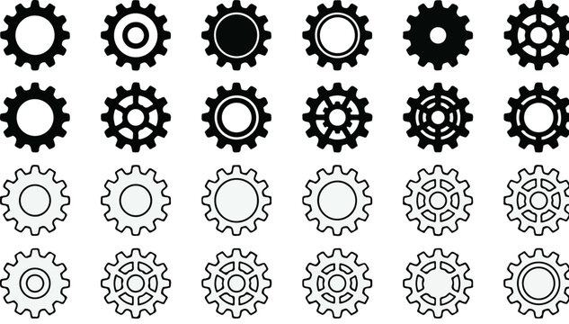 Set of black circular icons featuring various simple geometric shapes