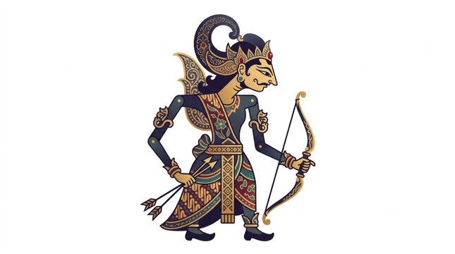 Traditional Indonesian Wayang Kulit Shadow Puppet Archer Warrior.