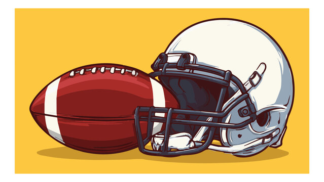 American Football Helmet and Ball on Yellow Background.