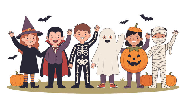 anak-anak mengenakan kostum Halloween